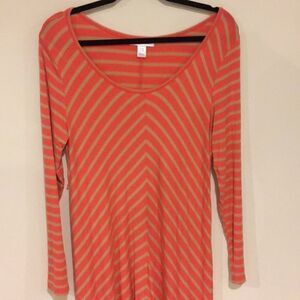 Motherhood Maternity Chevron LS Dress Pink Tan M